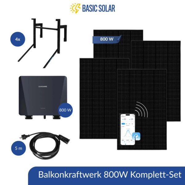 Sunshare Balkonkraftwerk 800 W Komplettset – 4 ultrakompakte Fullblack Module & Brüstungshalterungen <p data-start="580" data-end="782">Das Sunshare Balkonkraftwerk 800 W für Betonbrüstungen enthält 4 kompakte Fullblack Module, 4 stabile Halterungen und einen 800 W Mikrowechselrichter mit 5 m Schuko-Kabel. Flexibel, sicher und ohne Bohren montierbar.</p>