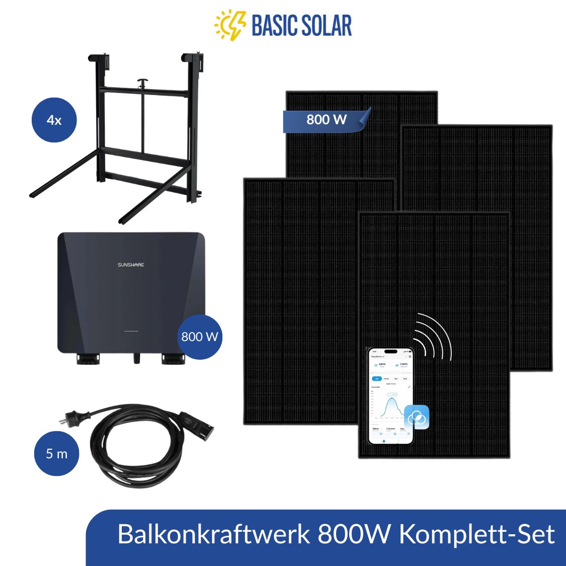 Sunshare Balkonkraftwerk Geländer Sunshare Balkonkraftwerk 800 W Komplettset Geländer – 4 ultrakompakte Fullblack Module & Halterungen + Wechselrichter <p data-start="580" data-end="782">Das Sunshare Balkonkraftwerk-Set enthält 4 Fullblack Solarmodule, einen 800 W Mikrowechselrichter mit 5 m Schuko-Kabel und 4 verstellbare Halterungen. Ein komplettes, sofort einsatzbereites System für Balkon oder Terrasse.</p>